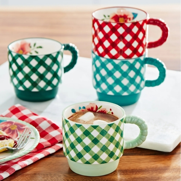 🎄 New Pioneer and Merry Meadow Gingham 5-Piece 12.5 oz Stacking Mugs wit - Picture 11 of 13